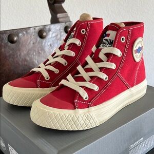 Palladium Red and Cream High-Top Sneakers